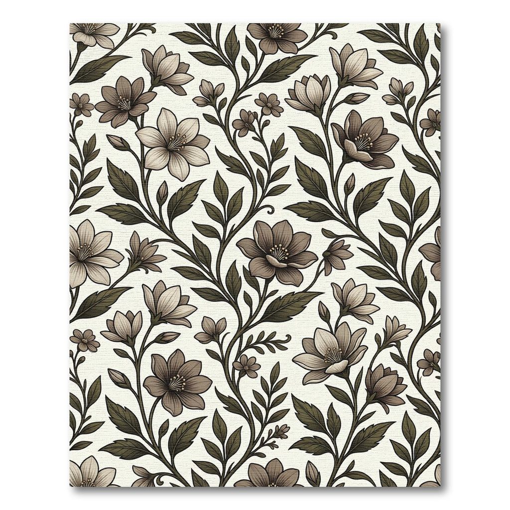 Taupe Floral Vine Scroll Rug