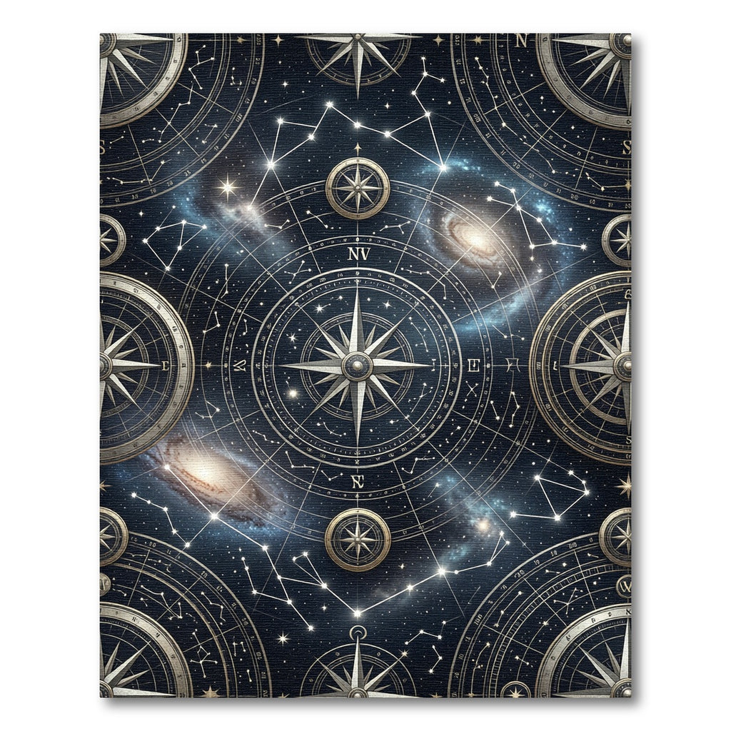 Celestial Gold Compass Galaxy Night Sky Rug