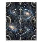 Celestial Gold Compass Galaxy Night Sky Rug