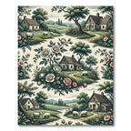 Pastoral Rose Cottage Landscape Scene Rug