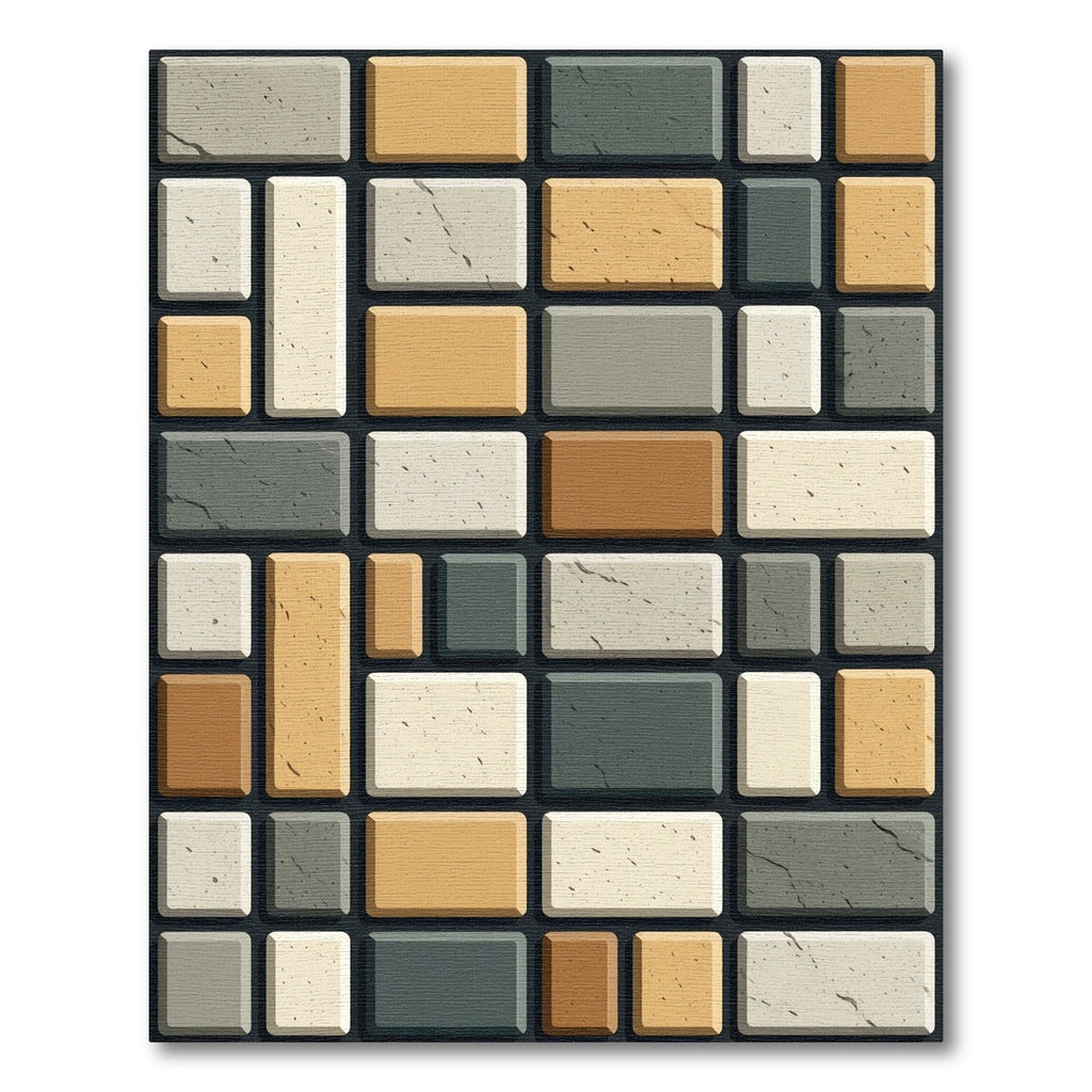 Earthy Stone Brickwork Rectangles Rug