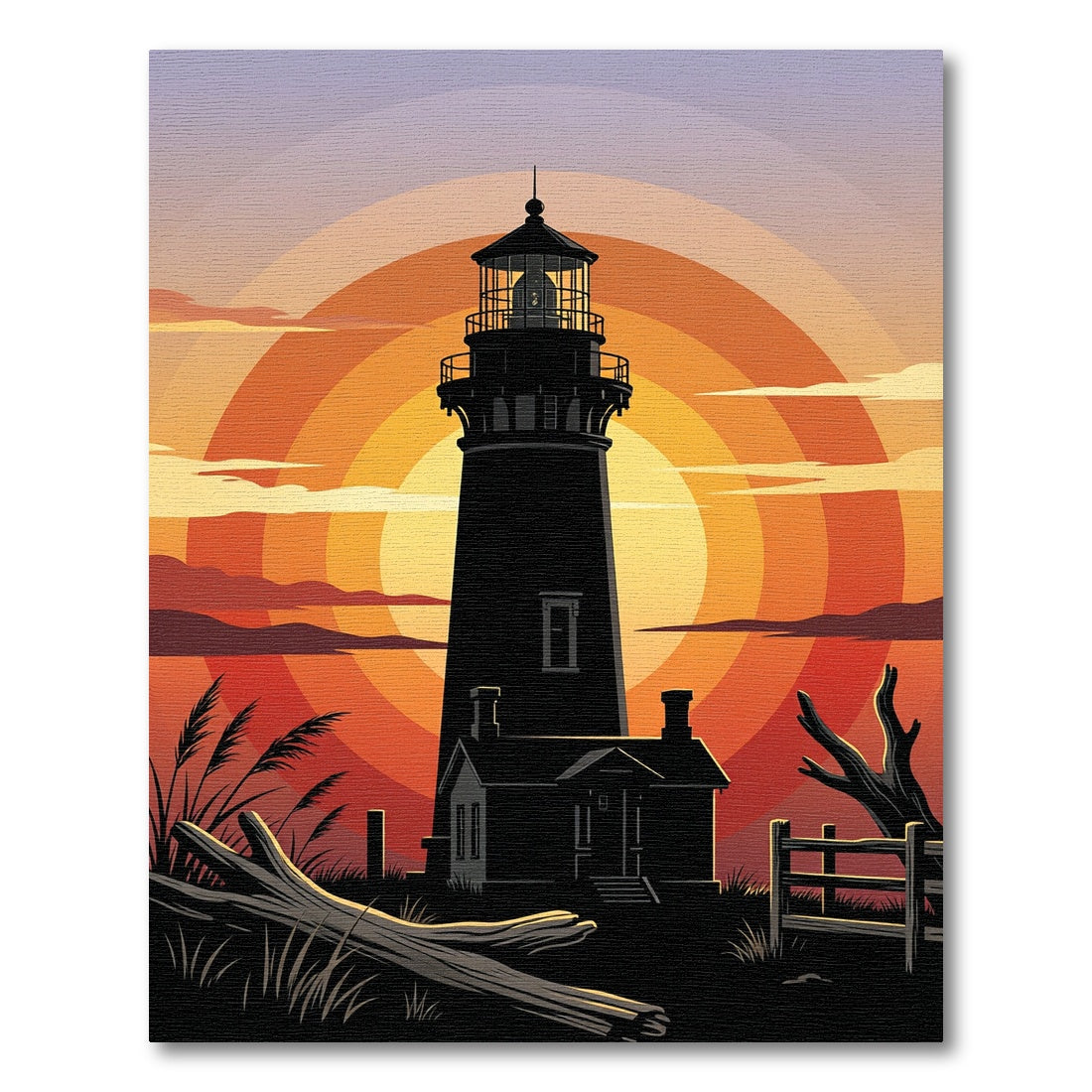 Sunset Lighthouse Silhouette Gradient Horizon Rug