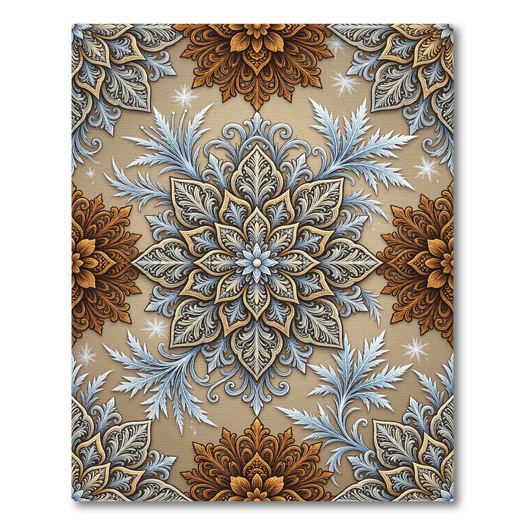 Golden Floral Medallion with Frosty Botanical Accents Rug