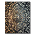Ornate Bronze Gold Damask Medallion Rug