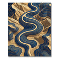 Modern Abstract Navy and Gold Swirl Rug