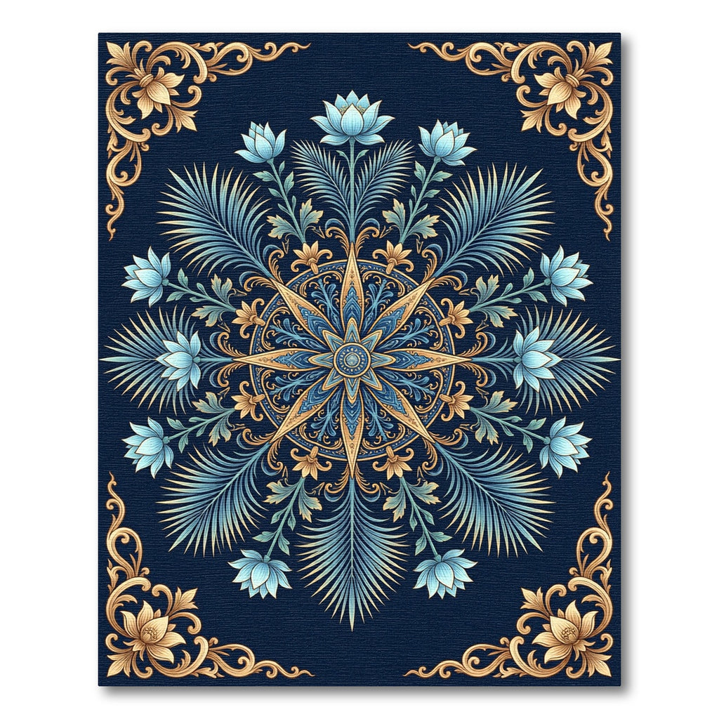 Navy Gold Blue Floral Medallion Rug