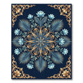 Navy Gold Blue Floral Medallion Rug