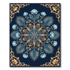 Navy Gold Blue Floral Medallion Rug