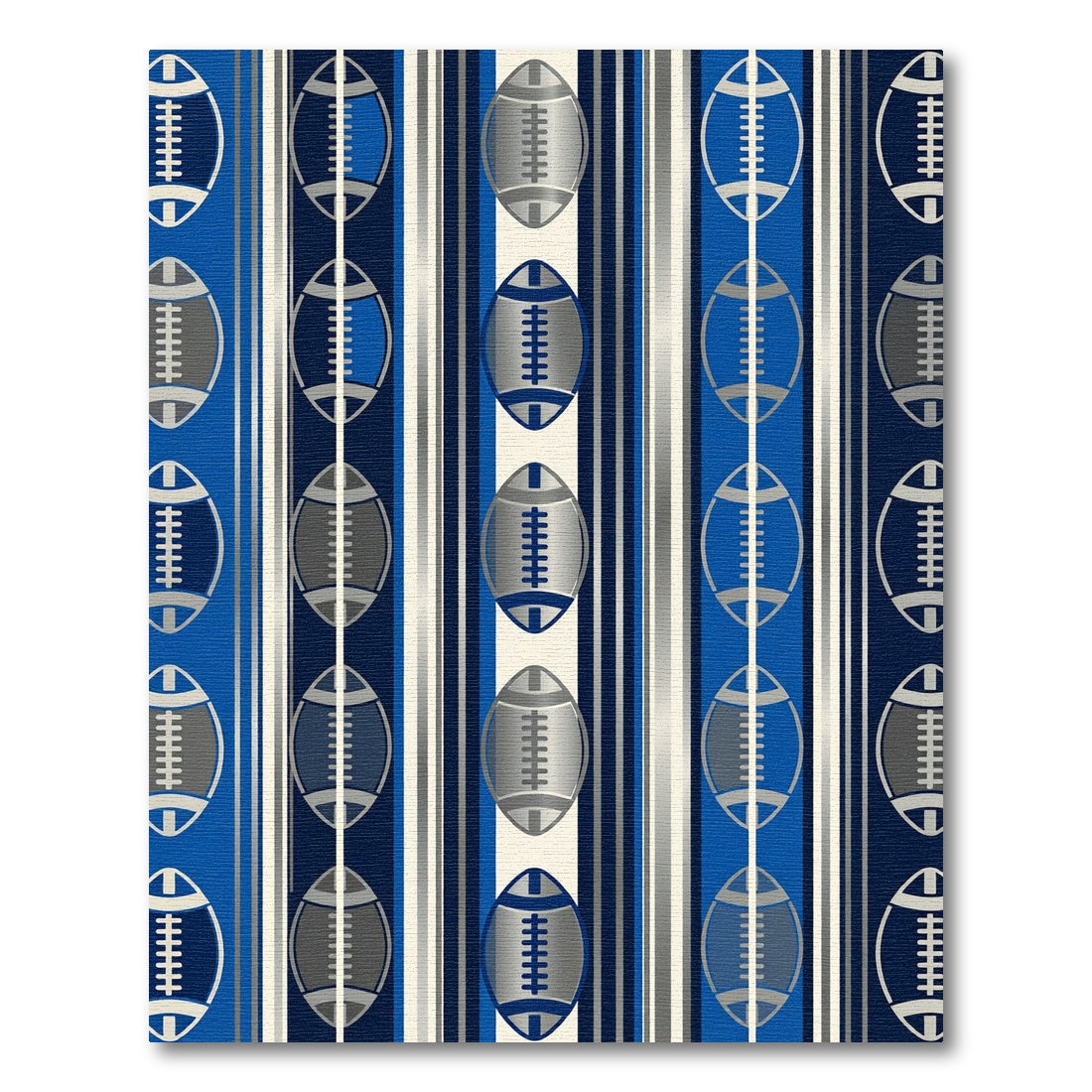Modern Blue Silver Football Stripe Rug