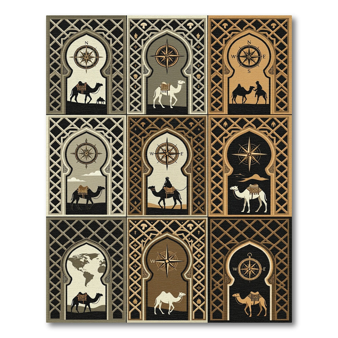 Nomad Camel Compass Grid Tile Art Rug