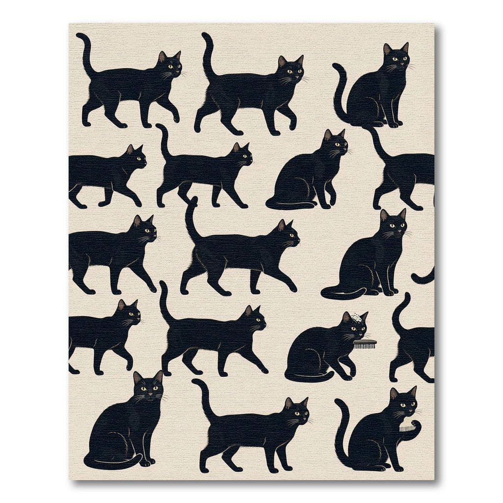 Whimsical Black Cat Silhouette Illustrated Rug