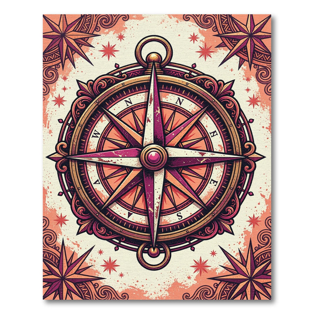 Ornate Maroon Compass Star Nautical Rug