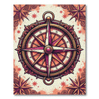 Ornate Maroon Compass Star Nautical Rug