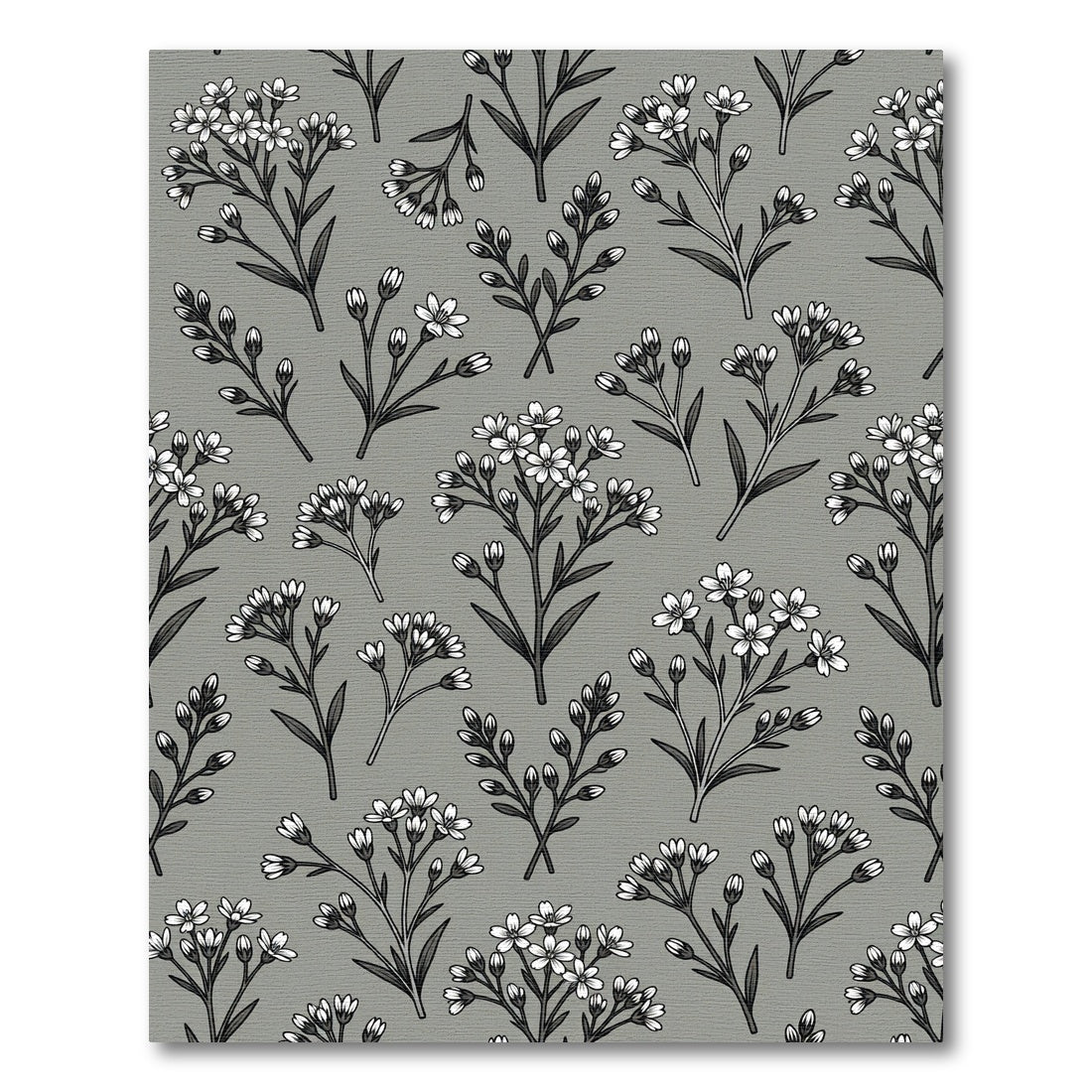 Delicate White Floral Sprigs Grey Background Rug