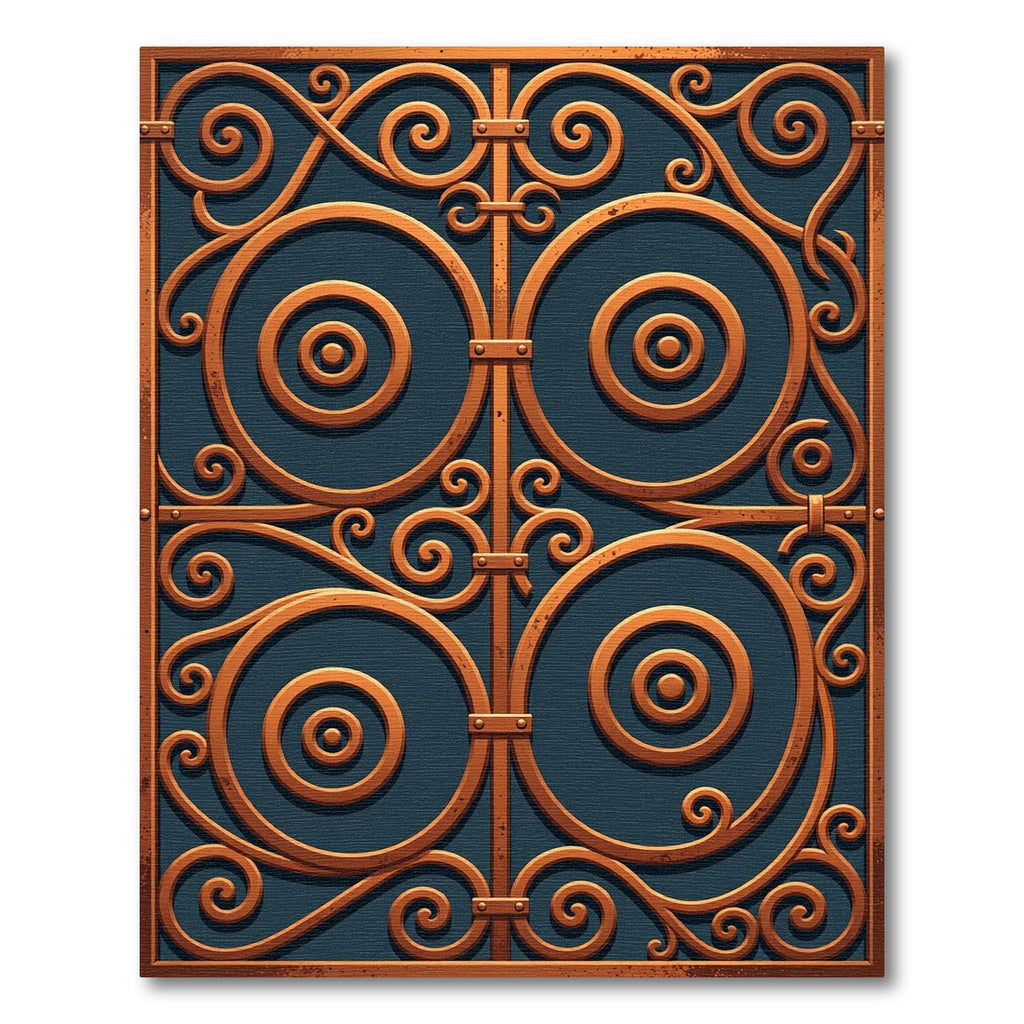 Bronze Ornate Scrollwork Cobalt Circles Rug