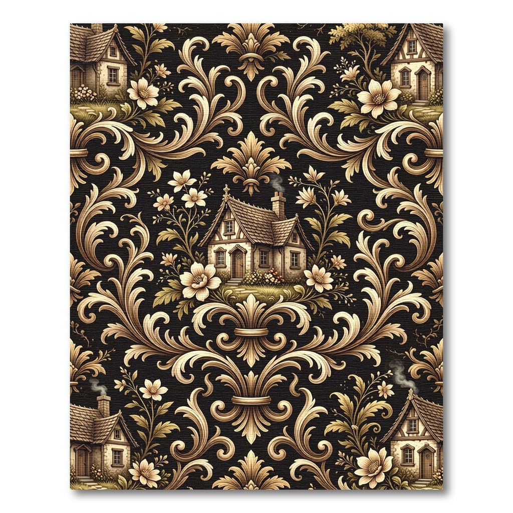 Tudor Village Baroque Floral Scroll Rug