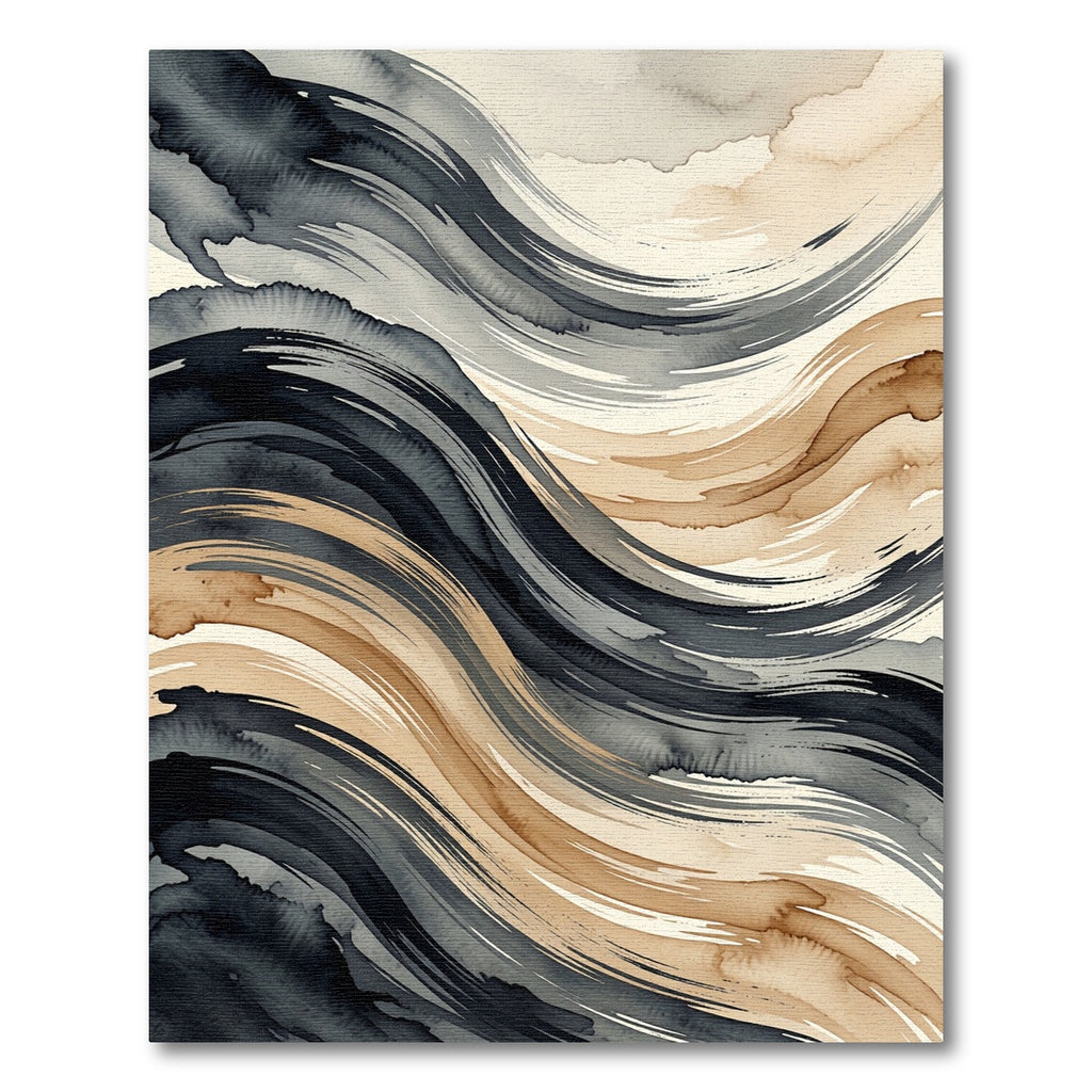 Fluid Abstract Charcoal and Umber Wave Rug
