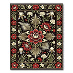 Deep Red Floral Botanical Garden Rug