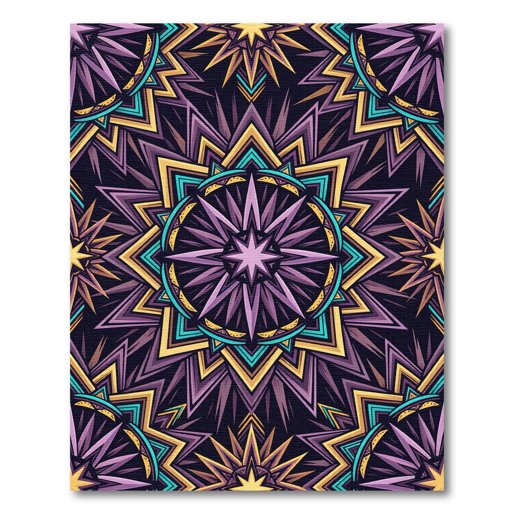 Purple Yellow Teal Starburst Geometric Rug