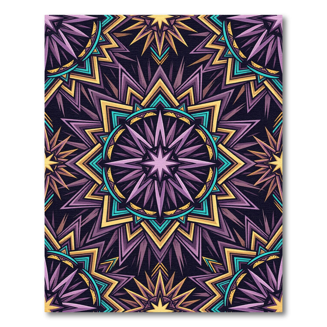 Purple Yellow Teal Starburst Geometric Rug