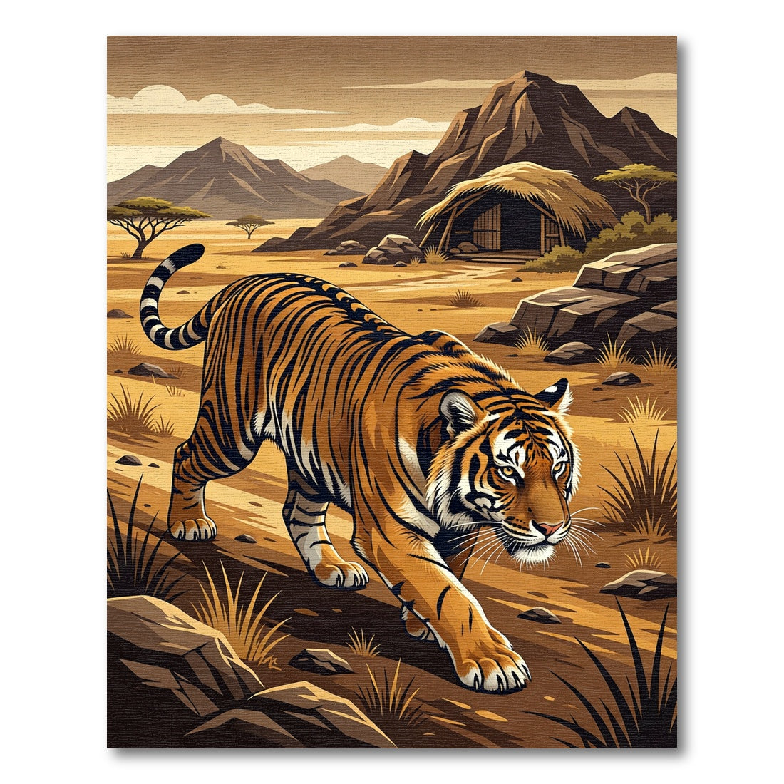 Majestic Tiger Savannah Woodland Scene Rug