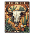 Earthy Southwestern Bull Skull Cactus Rug