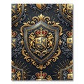 Royal Gold and Charcoal Heraldic Crest Rug