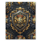 Royal Gold and Charcoal Heraldic Crest Rug