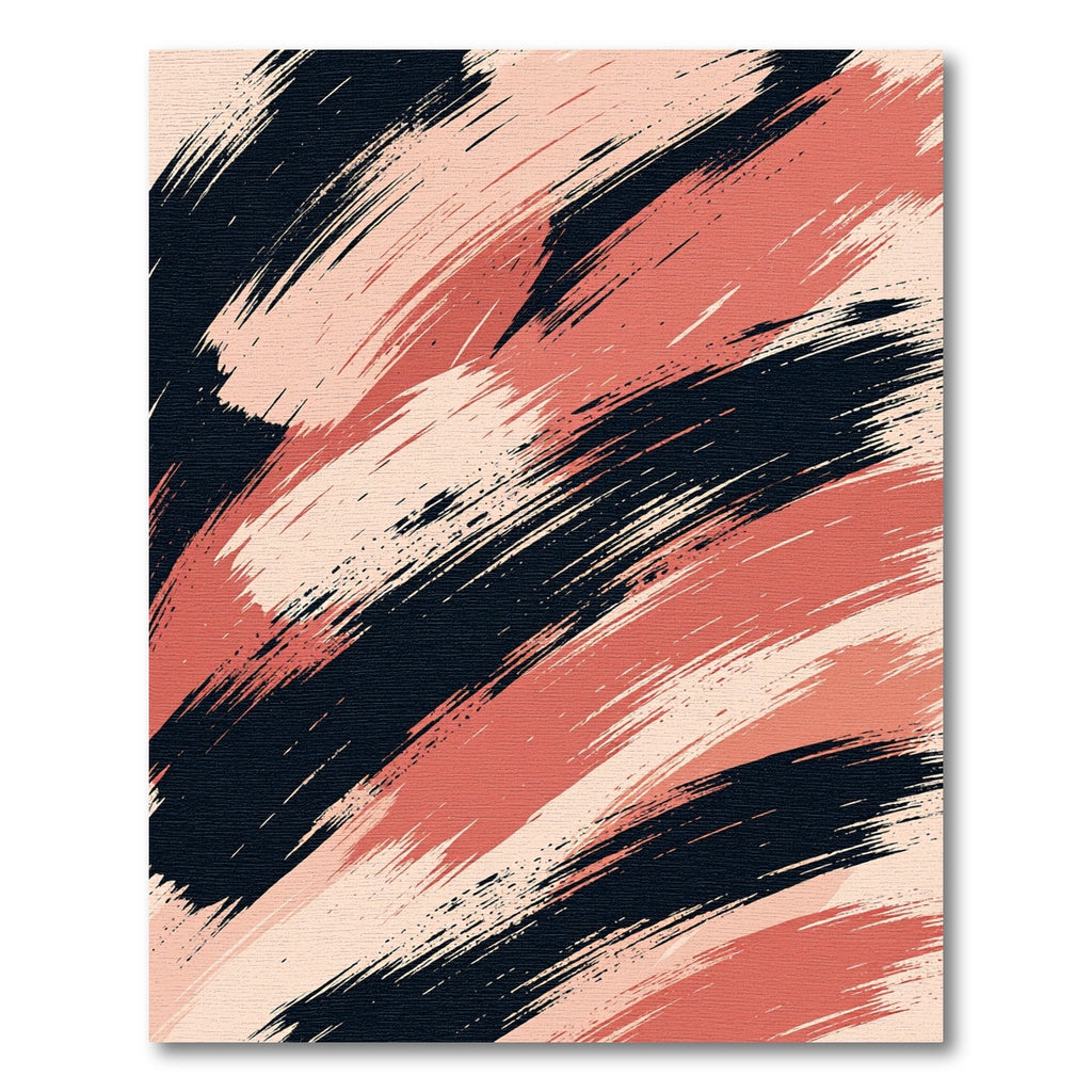 Modern Black Salmon Abstract Brush Stroke Rug