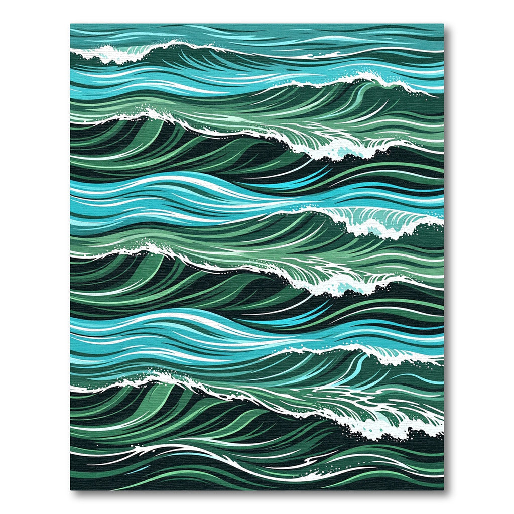Deep Teal Layered Ocean Wave Rug