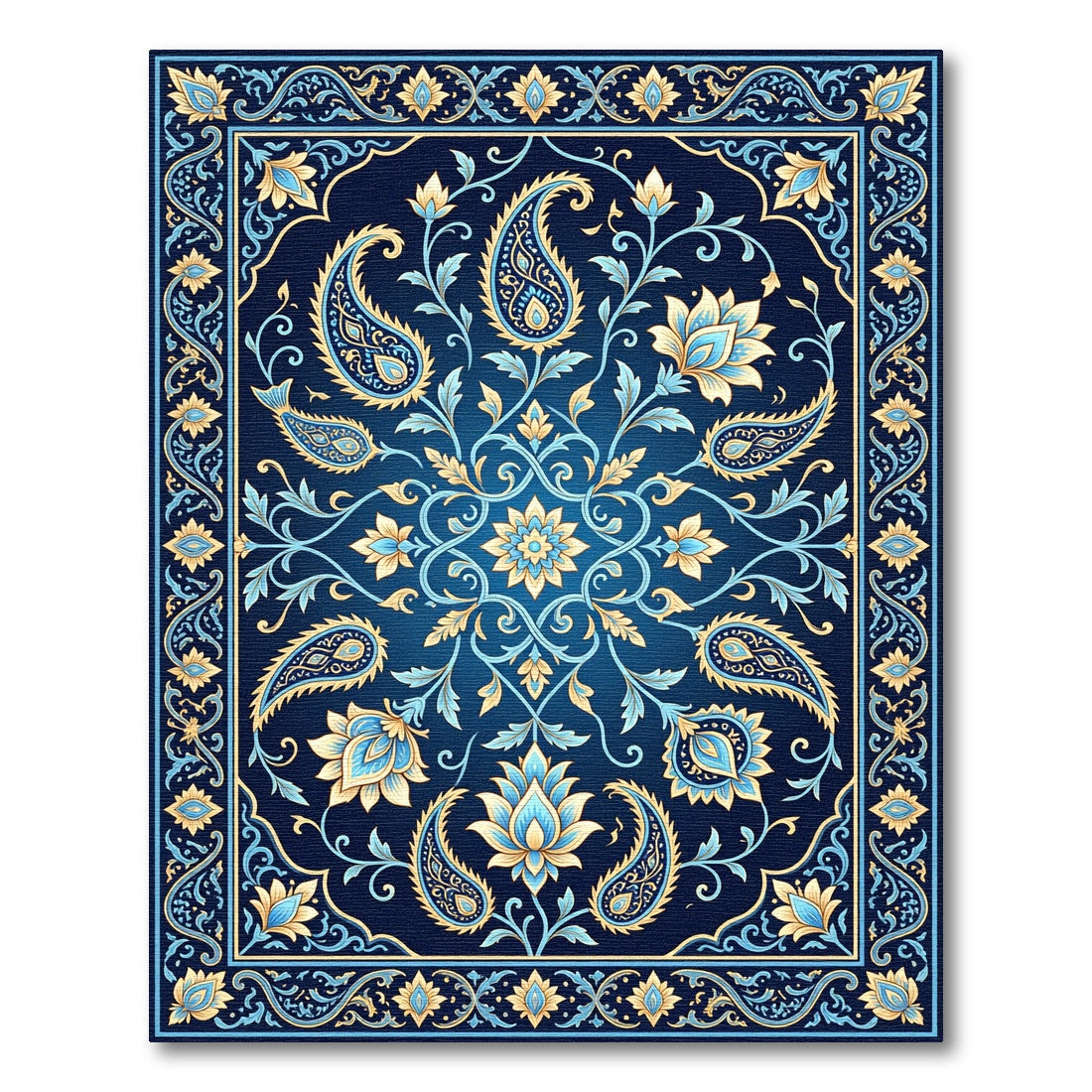 Elegant Blue Paisley Floral Ornament Rug