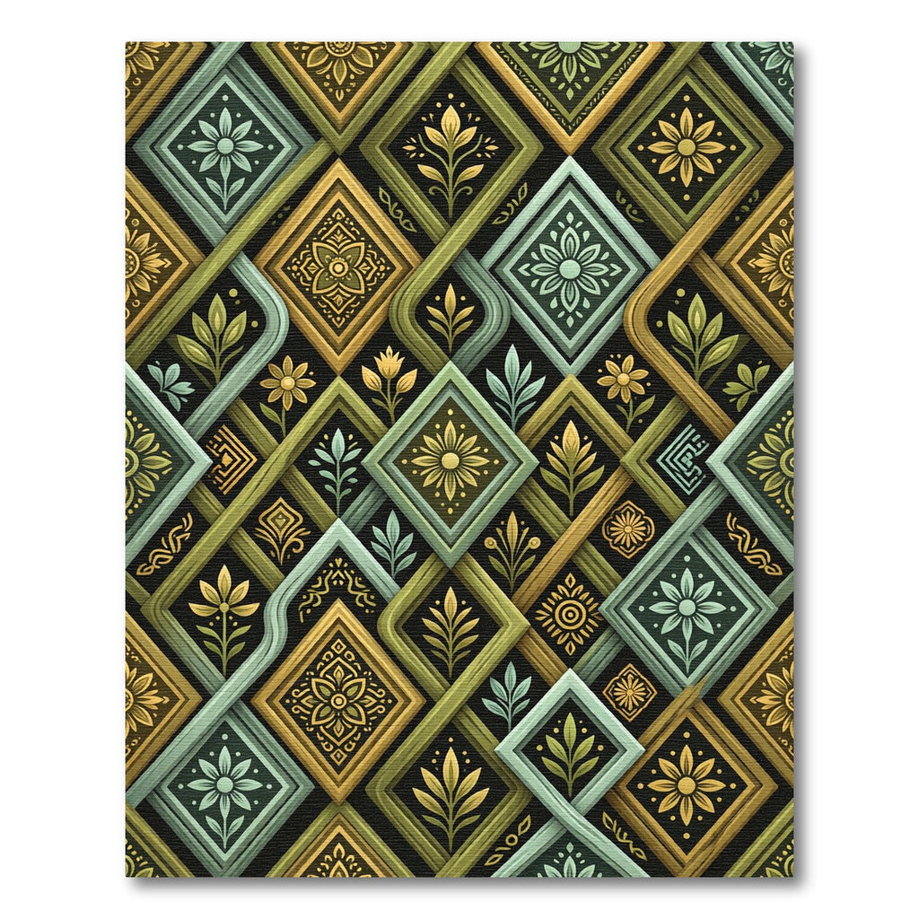 Golden Sage Diamond Floral Overlay Rug