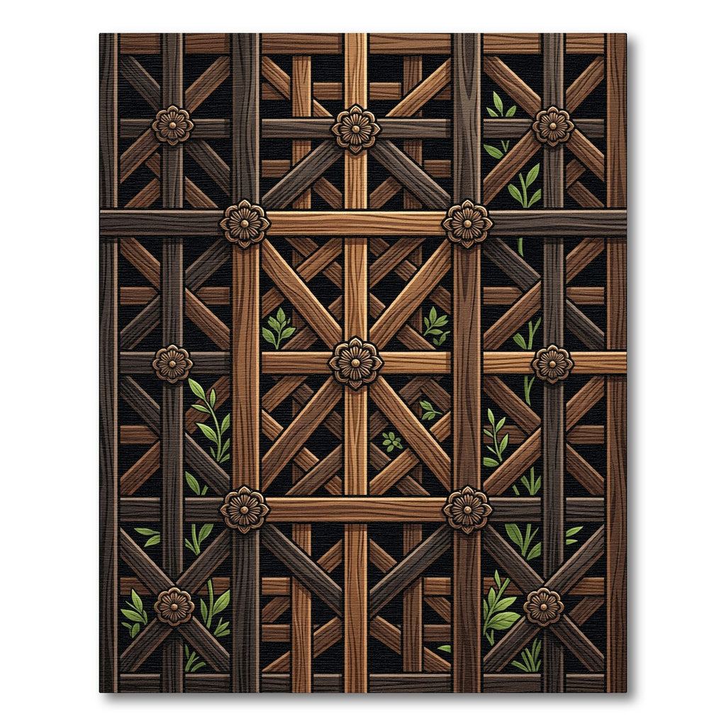 Rustic Wood Lattice Floral Accent Rug