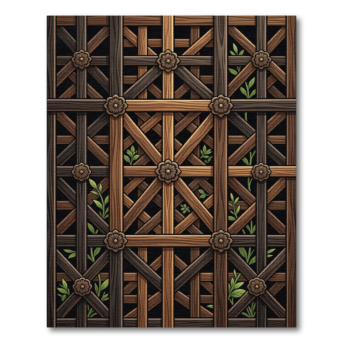 Rustic Wood Lattice Floral Accent Rug