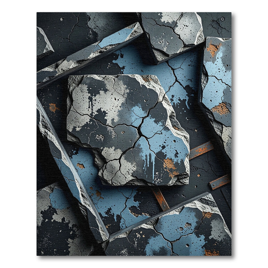 Cracked Concrete Blue Splatter Abstract Rug