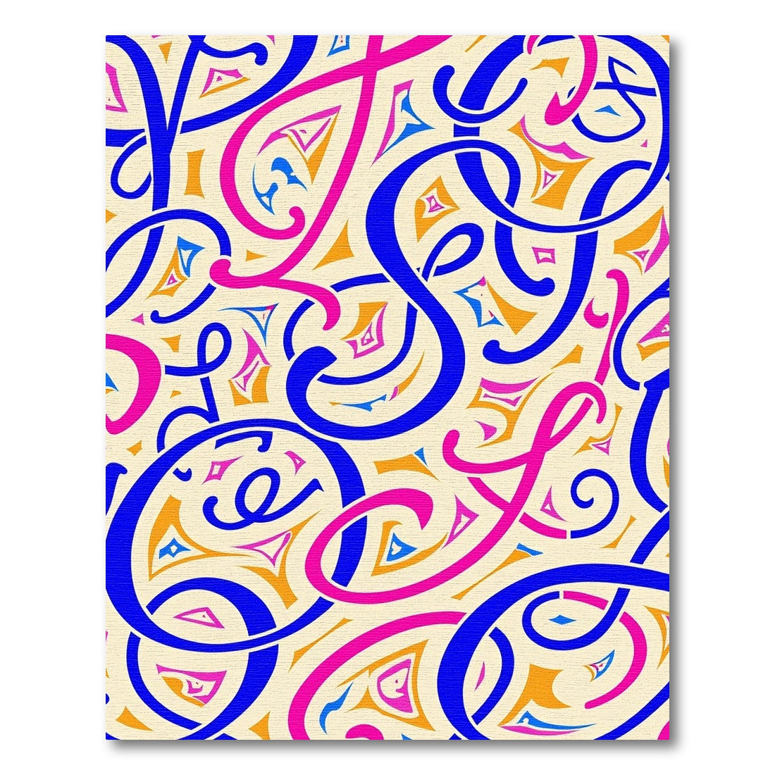 Bold Royal Blue Pink Calligraphic Swirls Rug