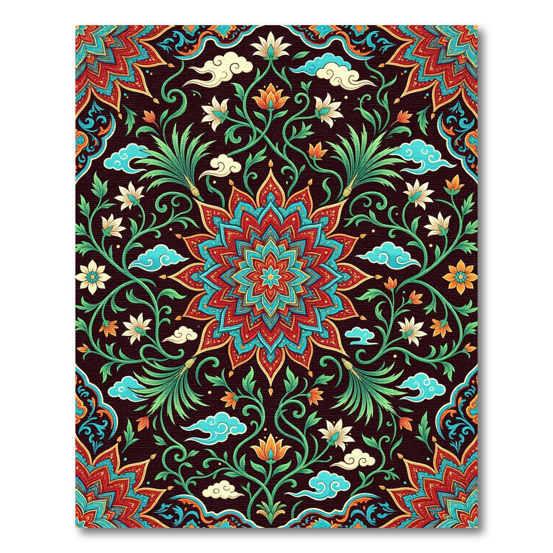 Vibrant Crimson Floral Medallion Cloud Art Rug