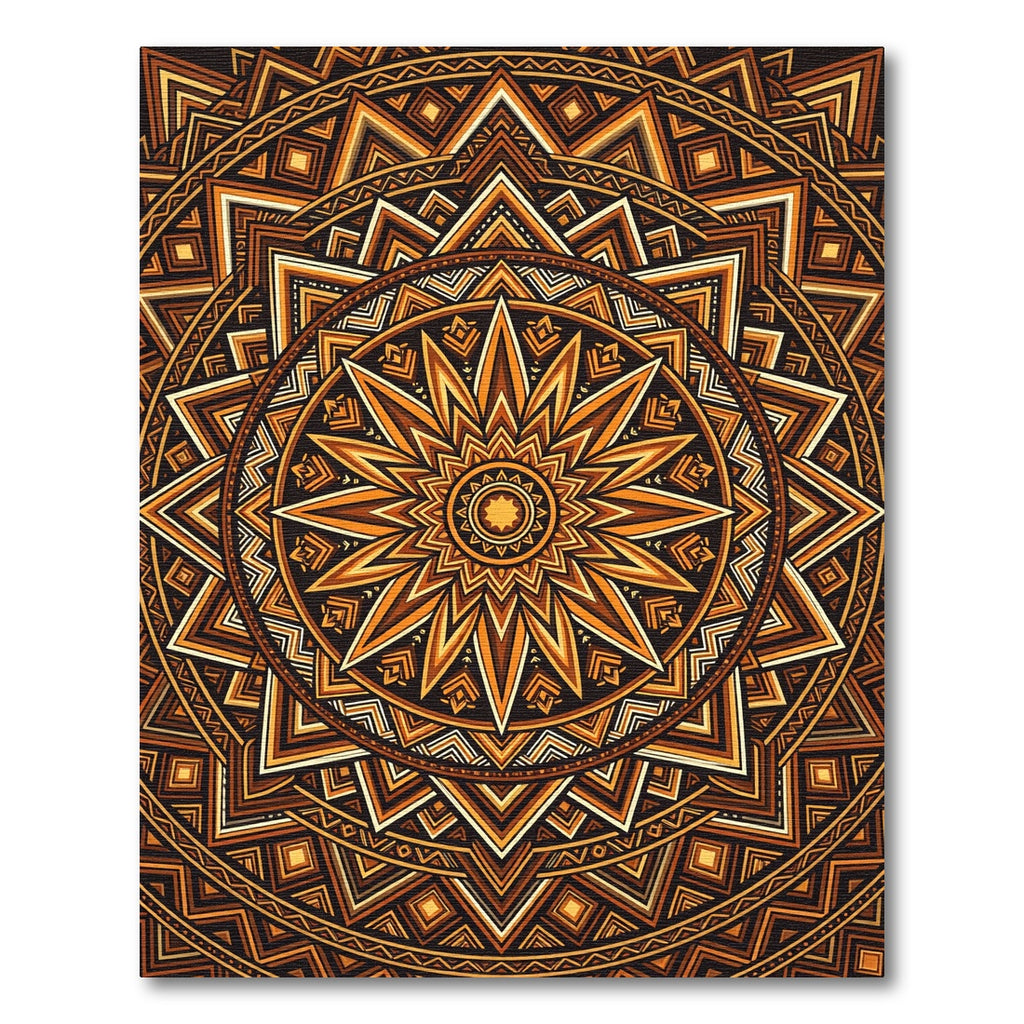 Golden Amber Geometric Sunburst Mandala Rug