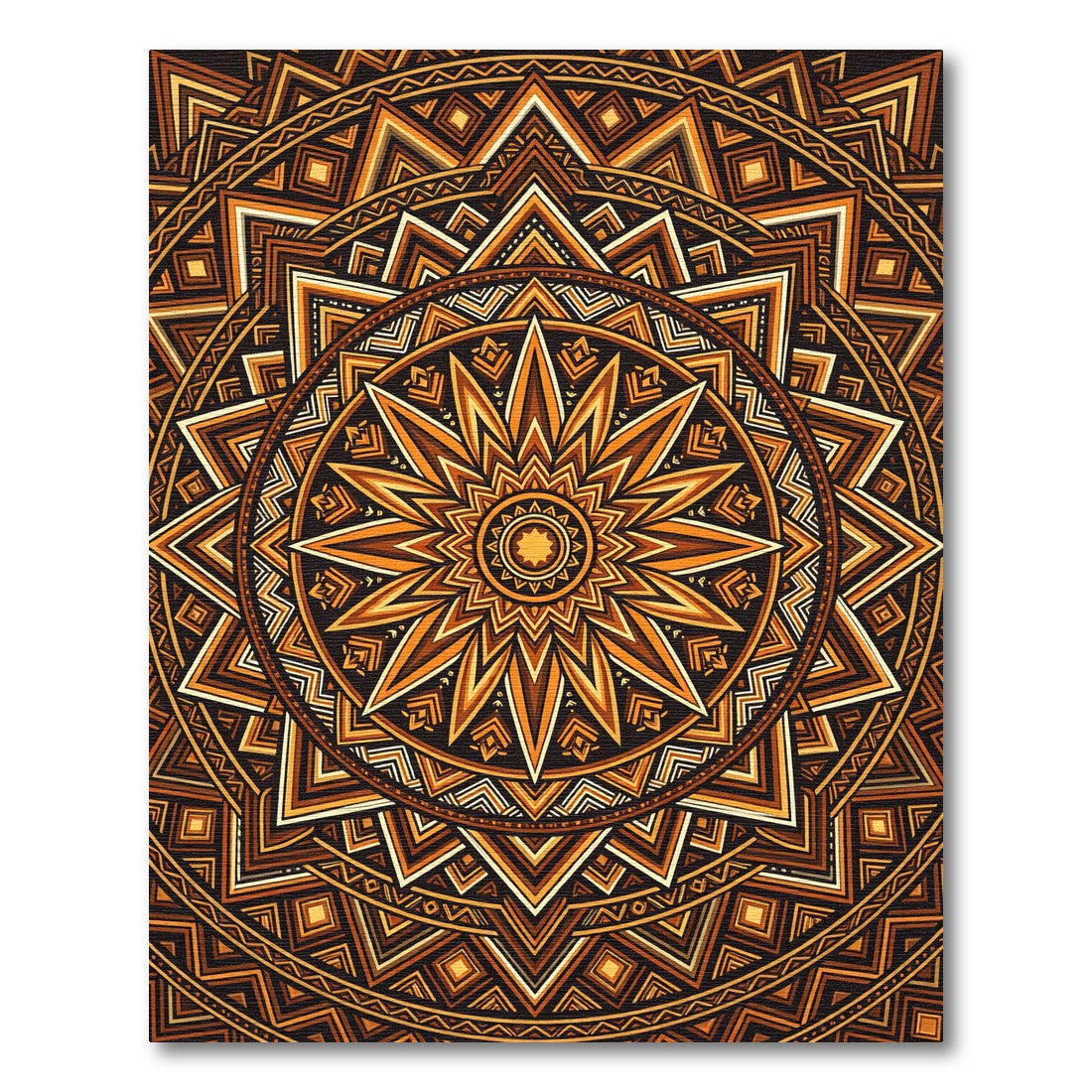 Golden Amber Geometric Sunburst Mandala Rug
