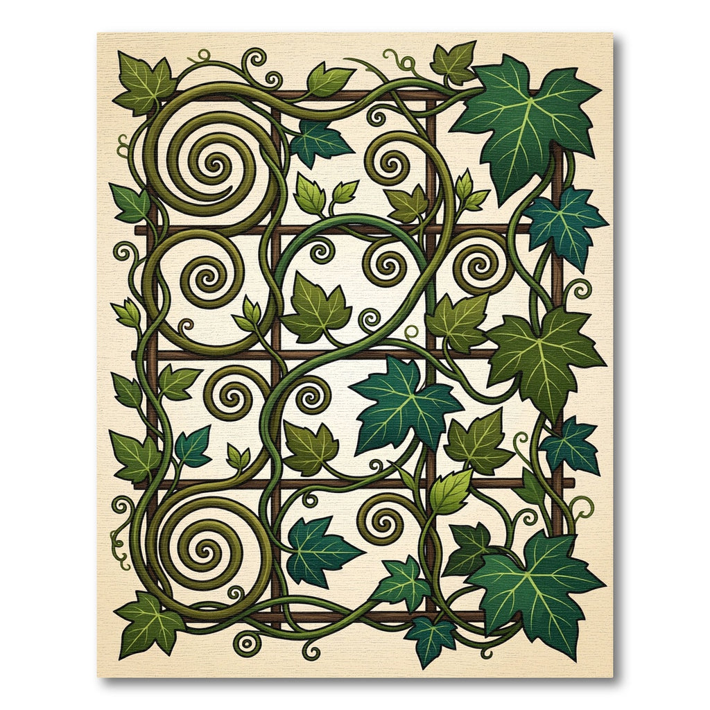 Lush Green Ivy Trellis Scroll Rug
