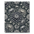 Monochromatic Dark Gray Chrysanthemum Floral Botanical Rug