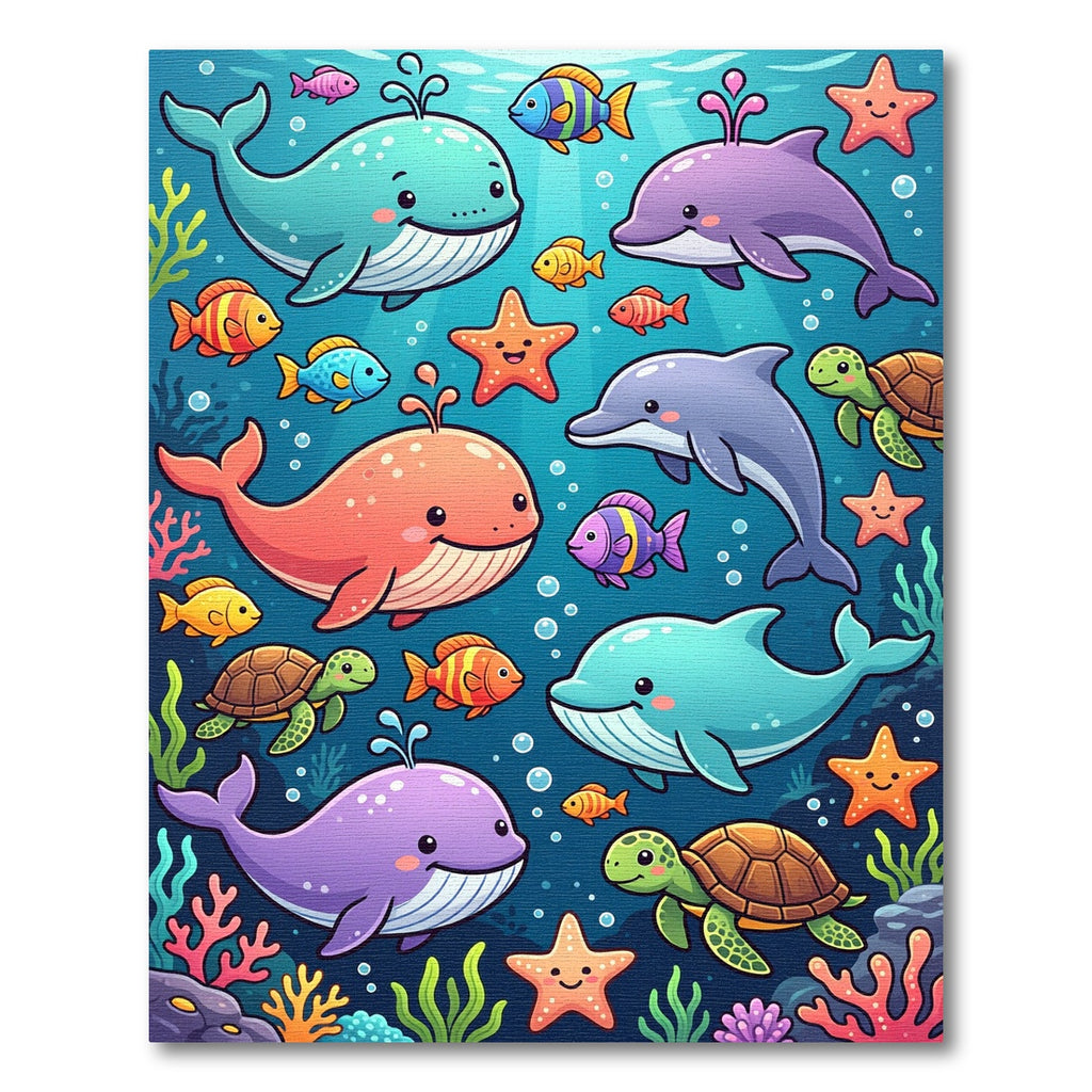 Vibrant Whale Dolphin Sea Turtle Watercolor Rug