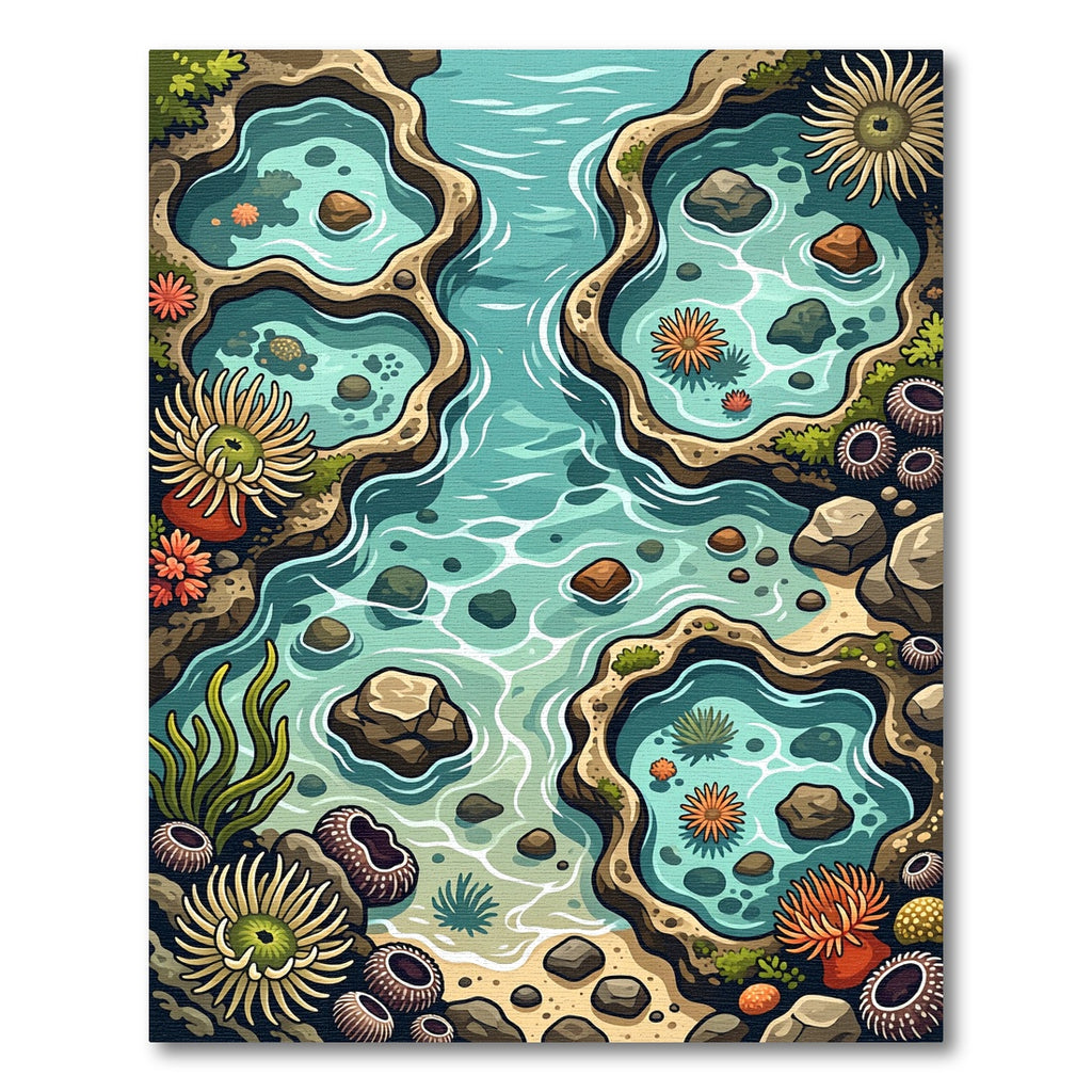 Turquoise Tide Pool Marine Life Rug