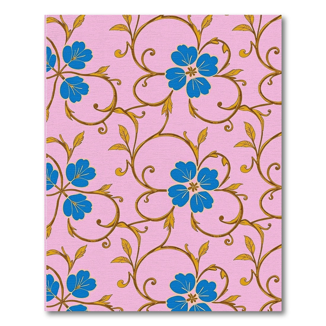 Blue Floral Vines on Pink Background Rug