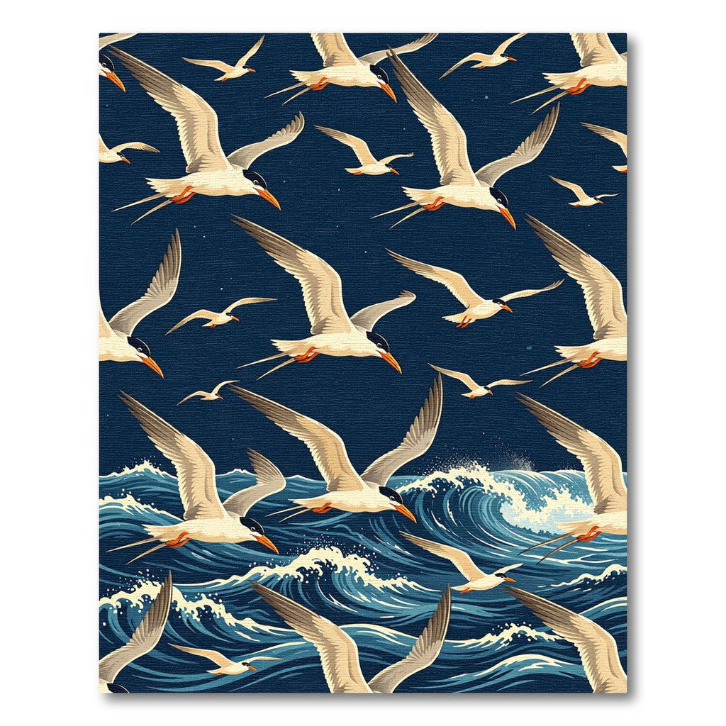 Soaring Seagulls Over Navy Ocean Waves Rug