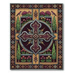 Ornate Burgundy Cross Floral Garden Rug