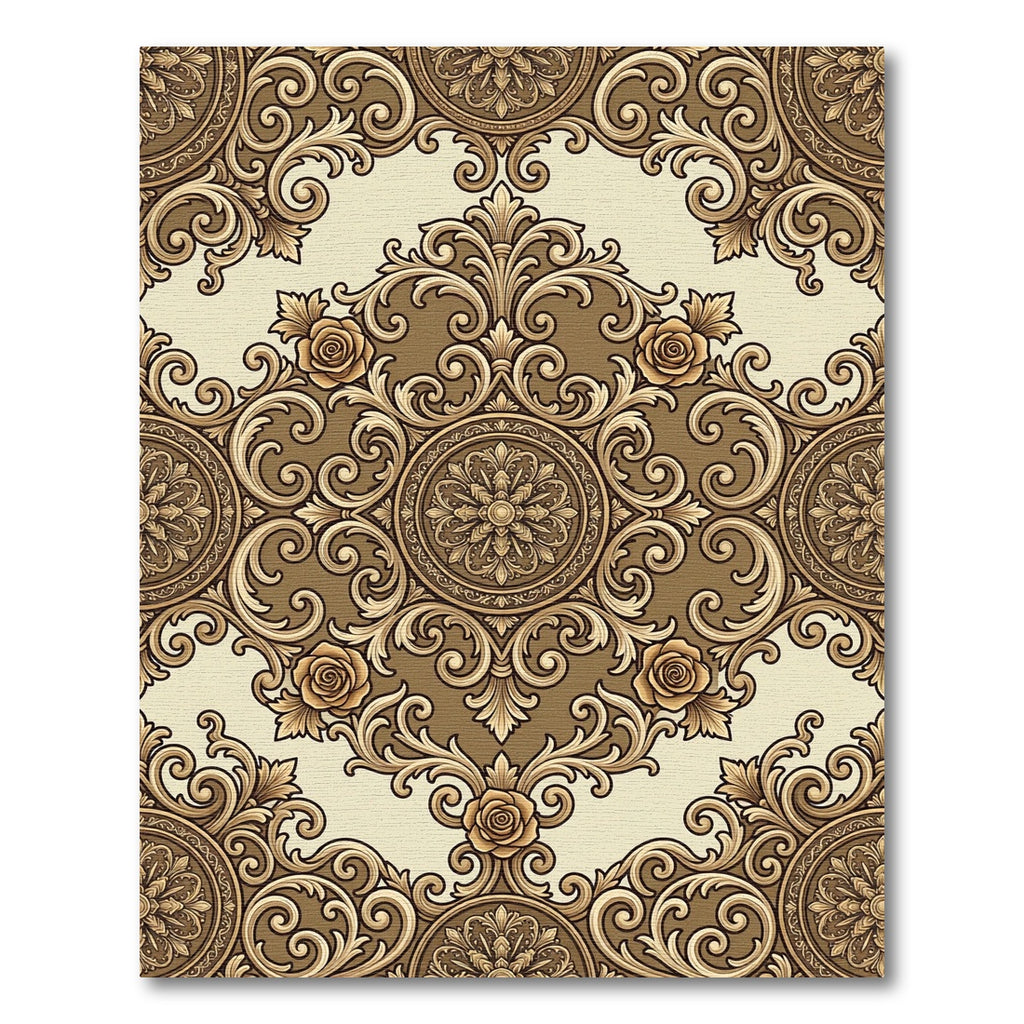 Golden Baroque Rose Scroll Rug