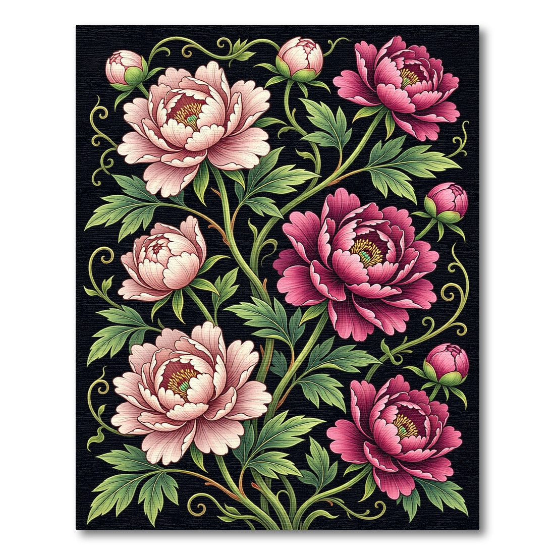 Elegant Pink Peony Floral Vine Rug