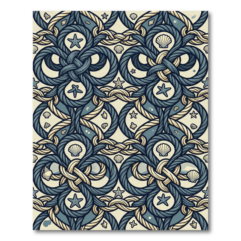 Nautical Rope Knot Star Shell Arrangement Rug