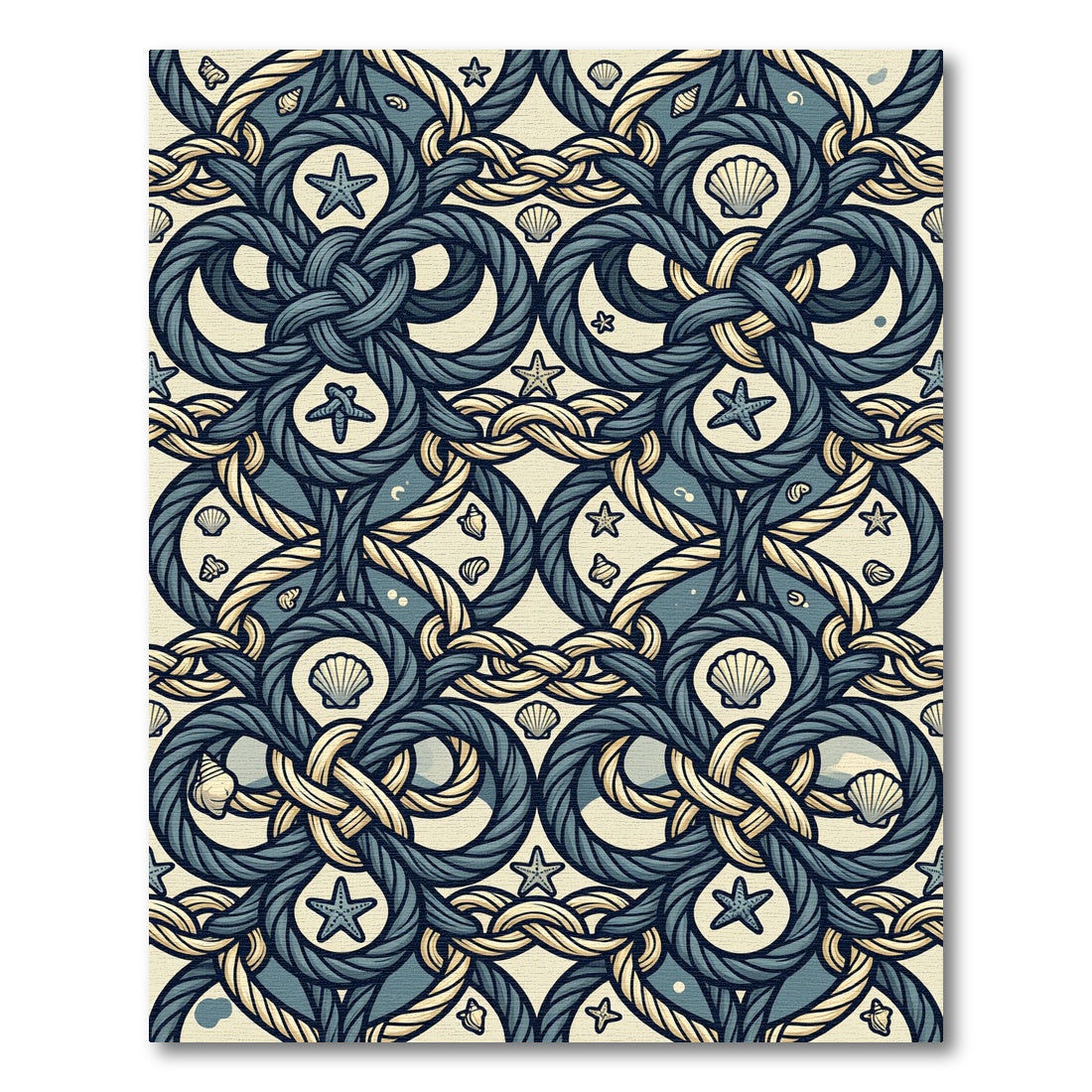 Nautical Rope Knot Star Shell Arrangement Rug